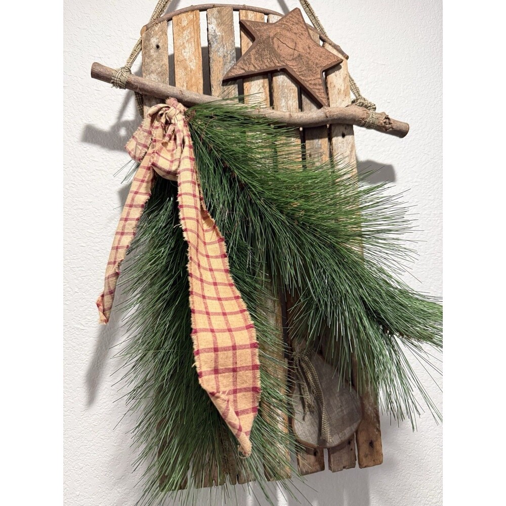 VTG primitive rustic christmas Slid Decoration 2 feet H, 11” long, 2” depth
